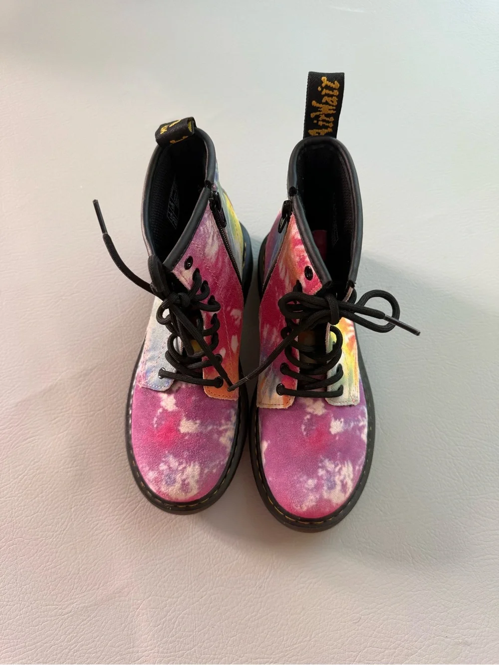 Dr Martens Kids Junior Rainbow Tie Dye 1460 Lace Up Boots 2 US Big Kids New